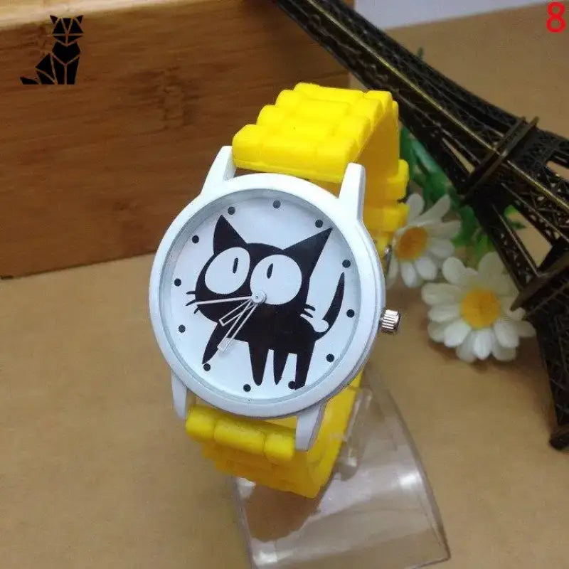 Belle Montre Chat Au Design Cartoon Pour Les Amoureux Des Félins - Jaune