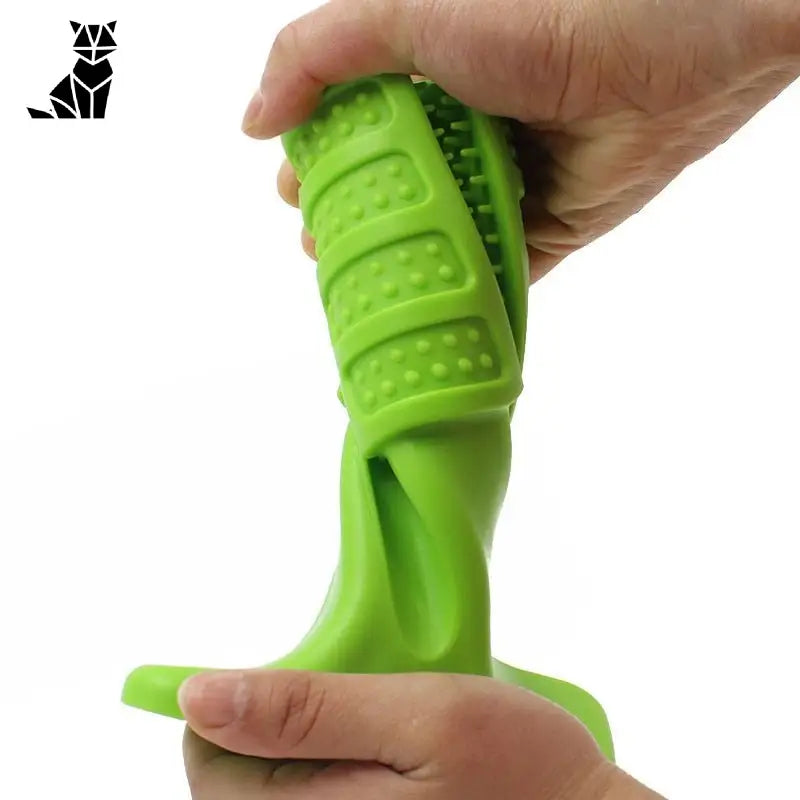 Coupe-légumes en plastique vert tenu à la main - Brosse à dents pour chien : Jouet de nettoyage en caoutchouc