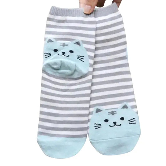 Chaussettes Chats Adorables Avec Rayures Colorées Et Broderies Mignonnes - Bleu Transparent Background