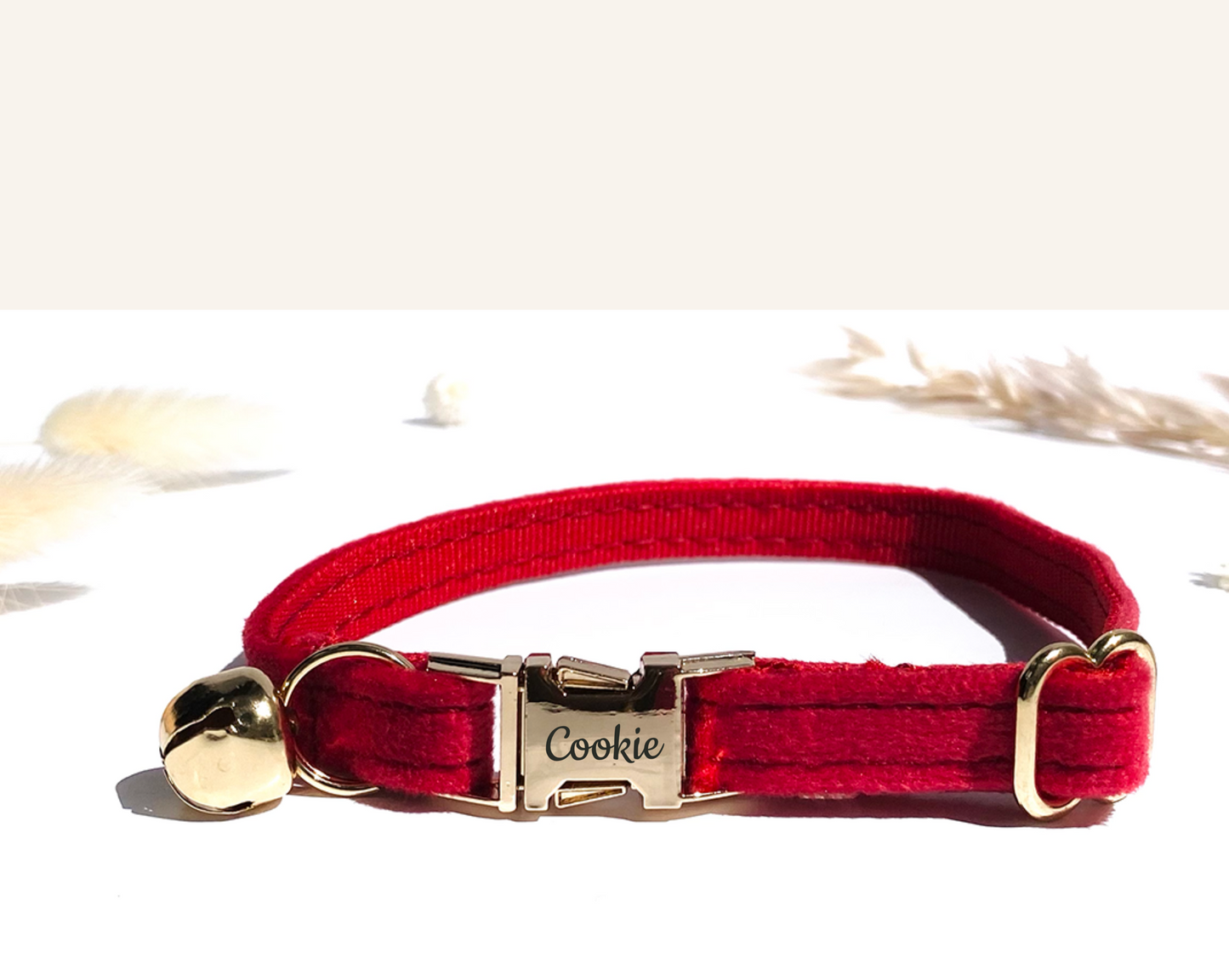 Collier Chat Personnalisé Velours Rouge