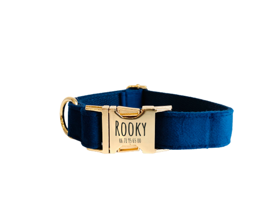 Collier Chien Personnalisé Velours Bleu Marine Transparent Background