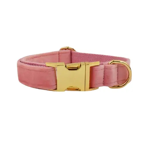 Collier Love Dog en velours inusable rose avec boucle dorée, style chic pour chiens d’amour Transparent Background