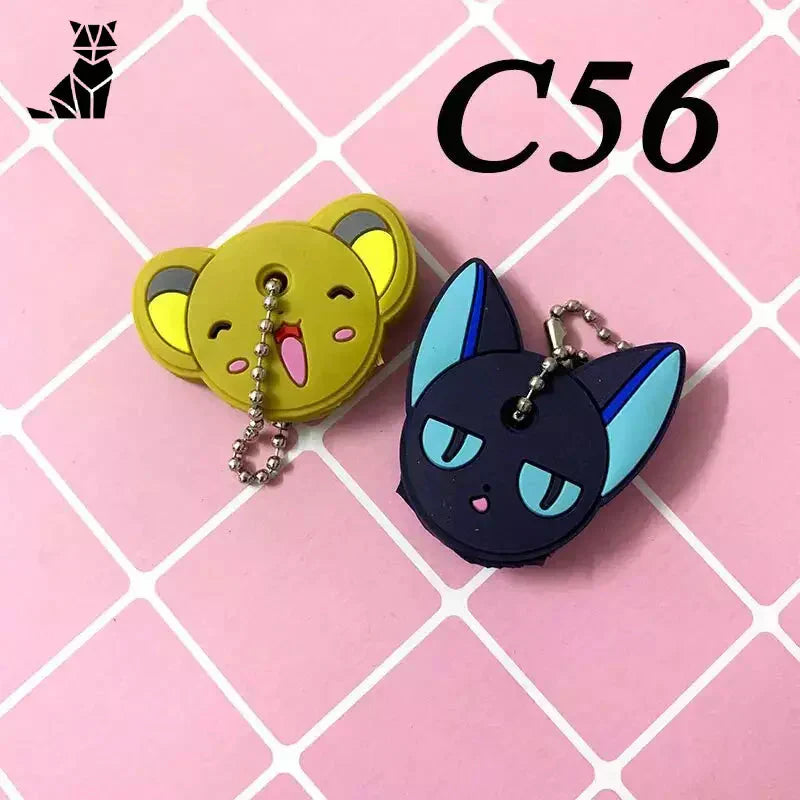 Lot de 2 porte-clés en silicone avec visage de chat et de chien