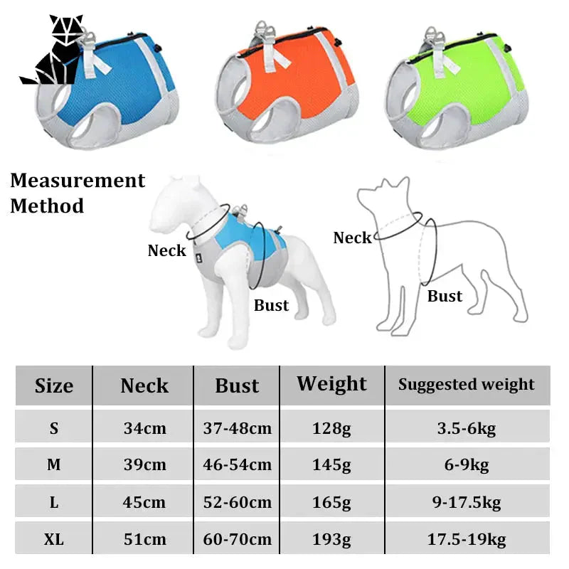 Diagramme montrant la taille optimale d’un harnais pour chien pour la ’veste rafraîchissante à confort optimal’