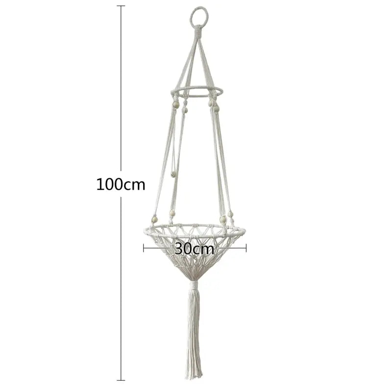 Élégante jardinière suspendue en métal blanc avec Hamac en macramé pour chats à confort optimal pour la détente