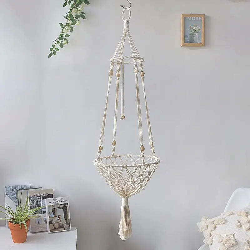 Hamac en macramé pour chat Optimal Comfort - Chaise suspendue blanche avec plante dans le coin