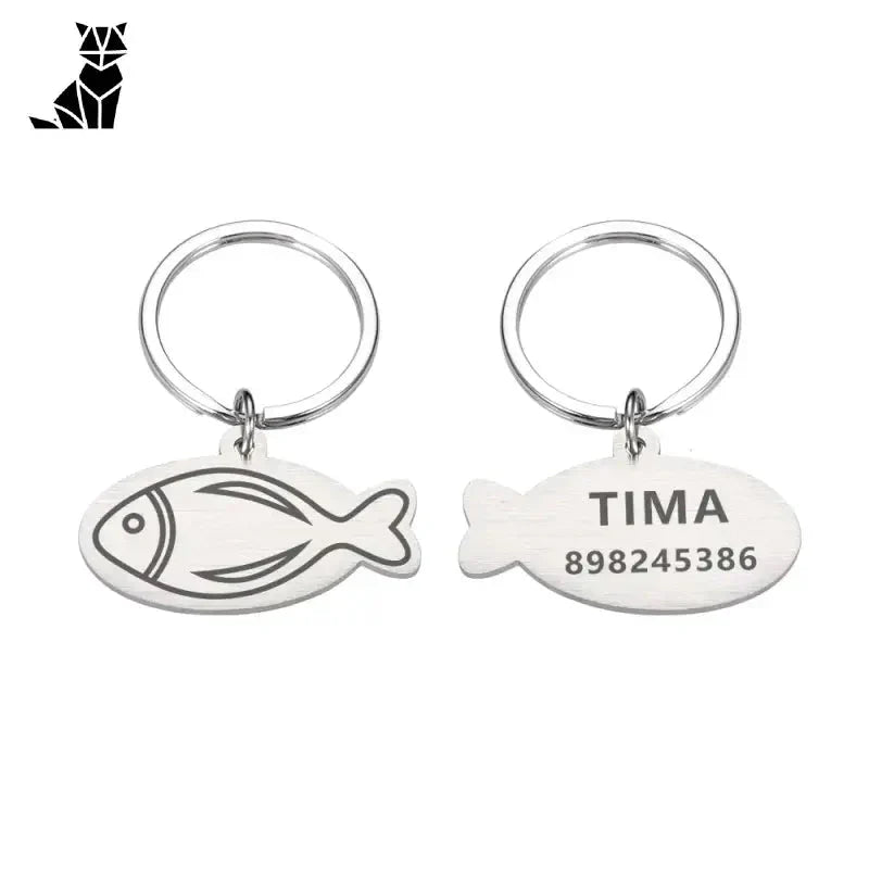 Paire de porte-clés en poisson TMA, ’Clear Identity Medal - Stainless Steel’ pour une identification unique