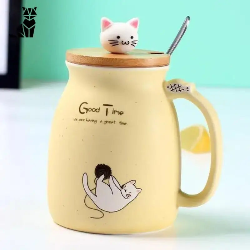 Mug Chat Aux Couleurs Pastels Pour Moments Kawaii Et Chaleureux - Jaune