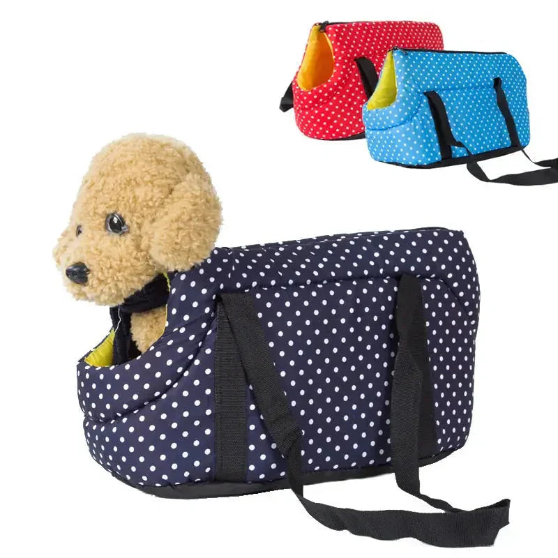 Sac à dos Chic Comfort pour petits chiens : Petits chiens dans un sac à pois bleu