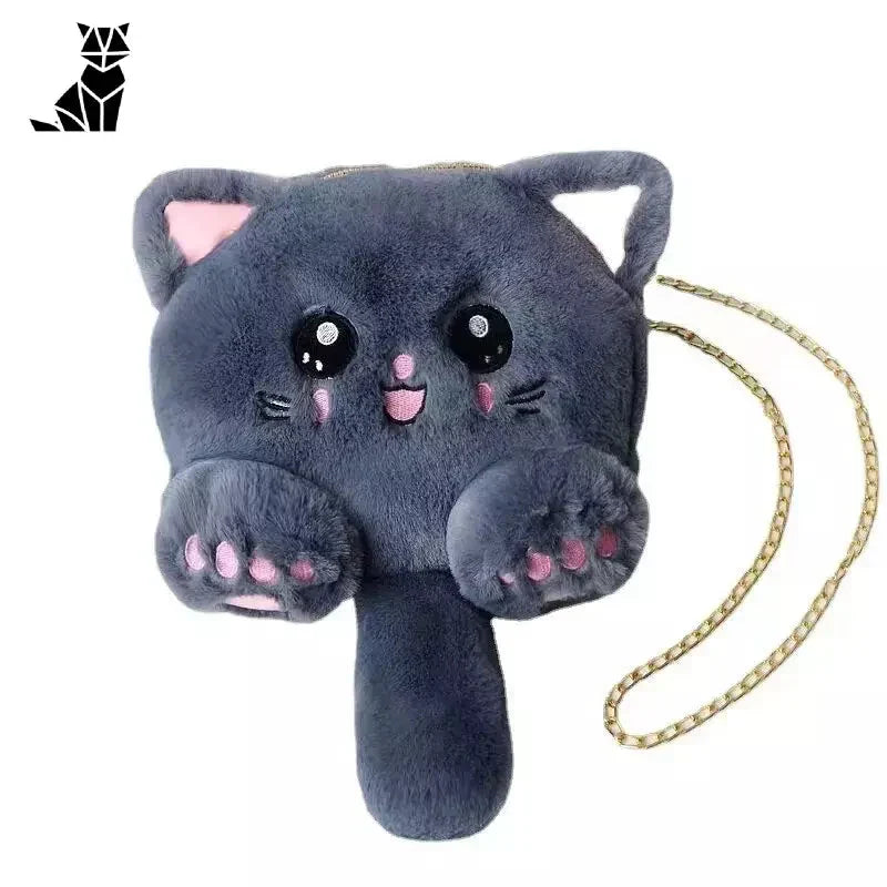 Sac Femme en peluche avec sac à main noir en forme de chat et lanière en chaîne