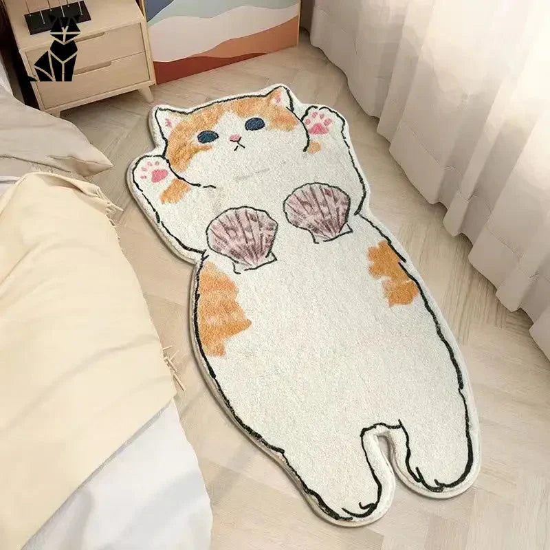 Tapis de sol en forme de chat - Tapis mignon en forme de chat avec coquille, conçu de manière ludique pour toute la maison