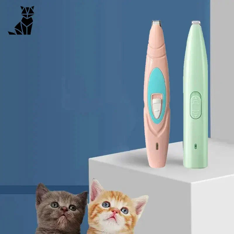 Electric Pet Clipper featuring two cats and a catnip on a white pedestal, tondeuse Électrique professionnelle