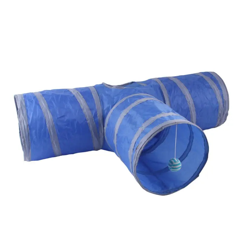 Baril en plastique bleu avec bande blanche : Tunnel de jeu pour chat - Durable Nylon Fun, facile à ranger
