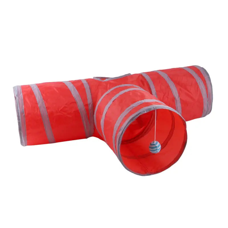 Baril en plastique rouge avec bande réfléchissante sur le tunnel de jeu pour chat - Amusement durable en nylon