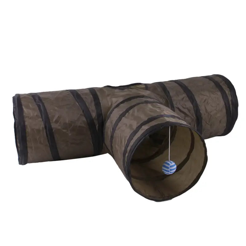 Tunnel de jeu pour chat avec couvercle marron facile à ranger et poignée noire
