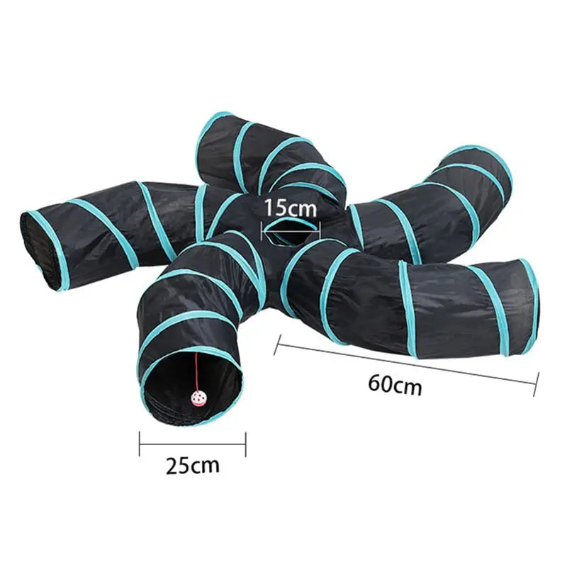 Tunnel de jeu pour chat - Durable Nylon Fun, tube noir et bleu avec ligne de mesure, facile à ranger