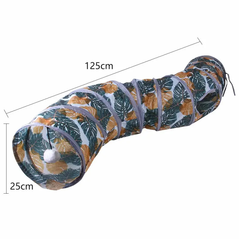 Tunnel de jeu pour chat - Nylon durable, amusant, facile à ranger - Grand parapluie avec motif de feuilles et de fleurs