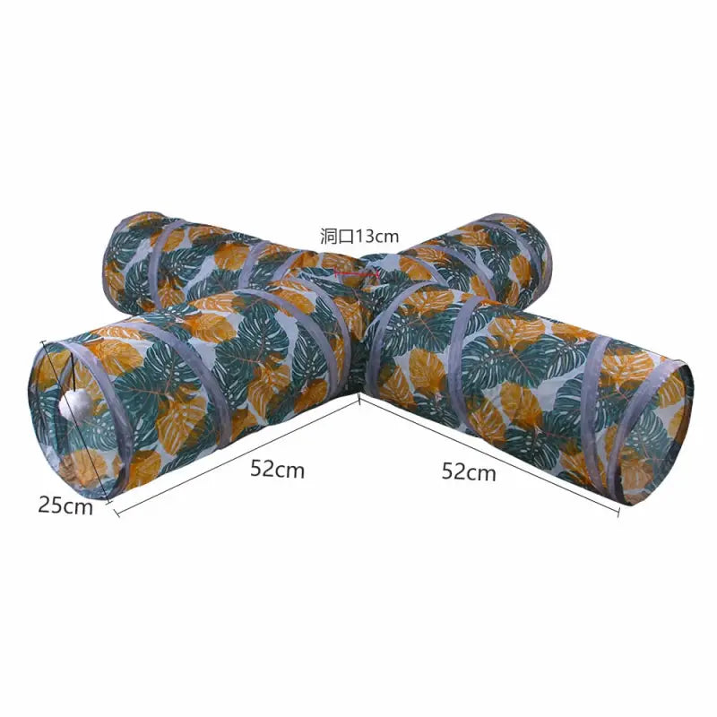 Tunnel de jeu pour chat - Durable Nylon Fun : Facile à ranger, trois rouleaux de papier toilette à motif de feuilles tropicales
