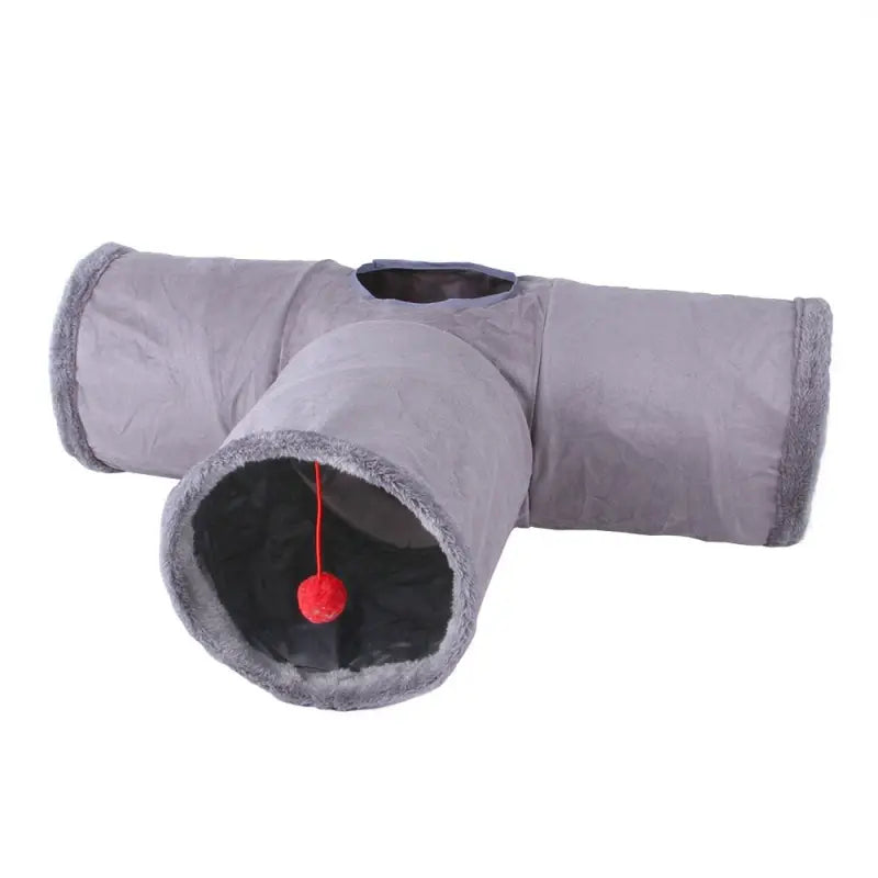 Sac de couchage pour chien gris et noir avec balle rouge à l’intérieur - Tunnel de jeu pour chat - Facile à ranger