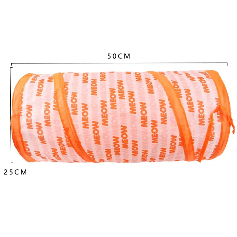 Tunnel de jeu pour chat en nylon durable et amusant avec ’maman’ sur le tissu orange et blanc