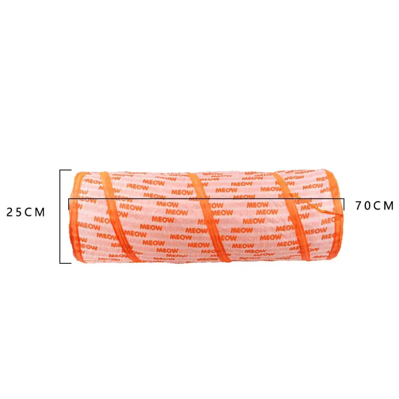 Ruban orange avec ’nous sommes maintenant’ sur le tunnel de jeu pour chat - Durable Nylon Fun
