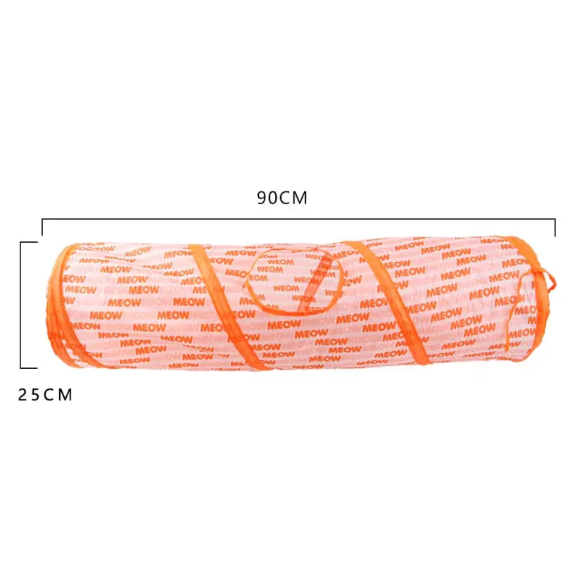 Tunnel de jeu pour chat - Rouleau de tissu pour maman en orange et blanc - Amusement durable en nylon