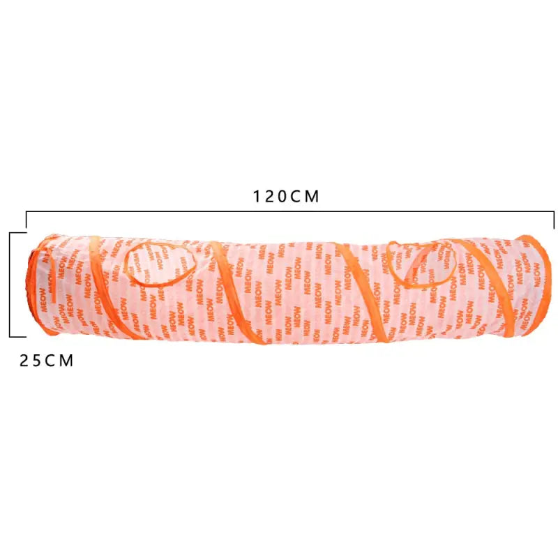 Tunnel de jeu pour chat - Durable Nylon Fun : facile à ranger, tissu orange et blanc avec un motif noir et blanc
