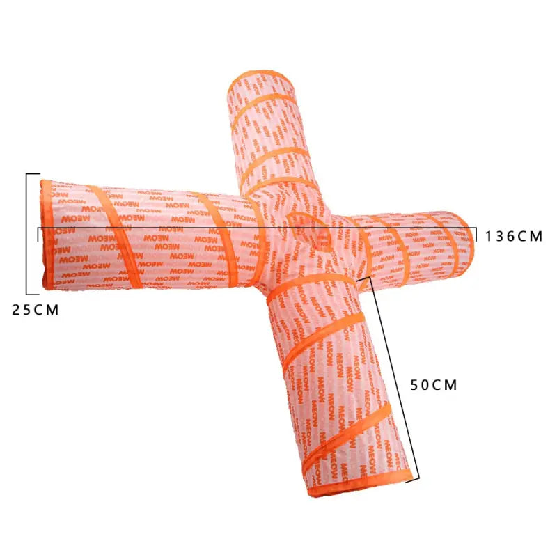 Tunnel de jeu pour chat - Jouet en nylon durable à croix rayée orange et blanche