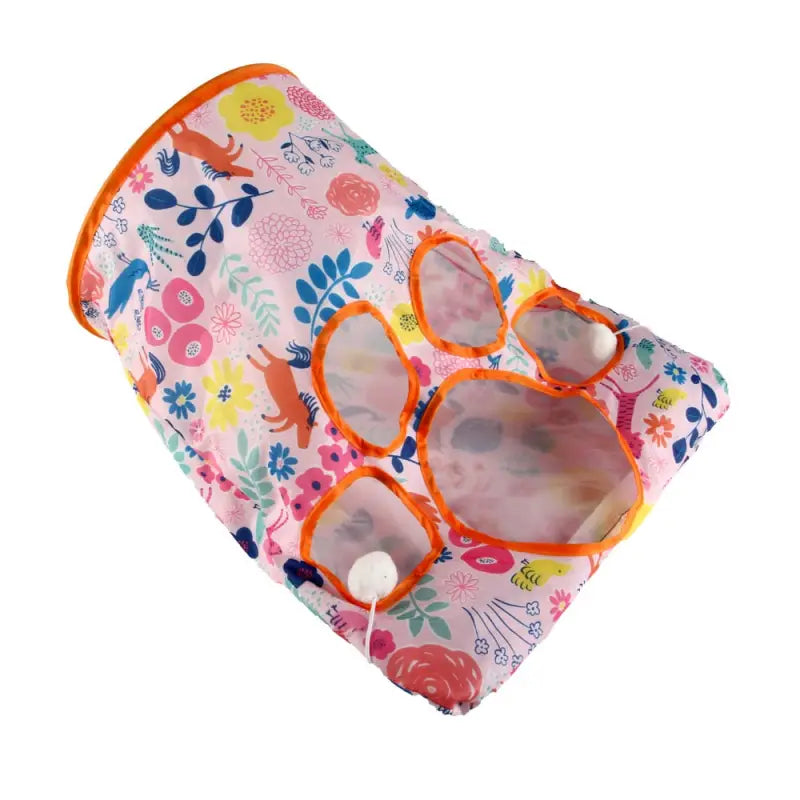 Sac de bébé garçon à imprimé floral rose et orange présenté dans un tunnel de jeu pour chat - Nylon durable et amusant