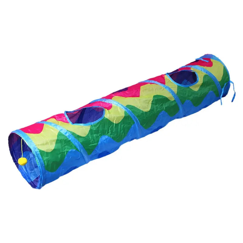 Cerf-volant coloré avec poignées bleues et vertes dans le tunnel de jeu pour chat - Nylon durable et amusant