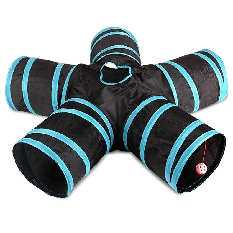 Jouet pour chien à rayures noires et bleues avec balle rouge - Tunnel de jeu pour chat - Amusement durable en nylon