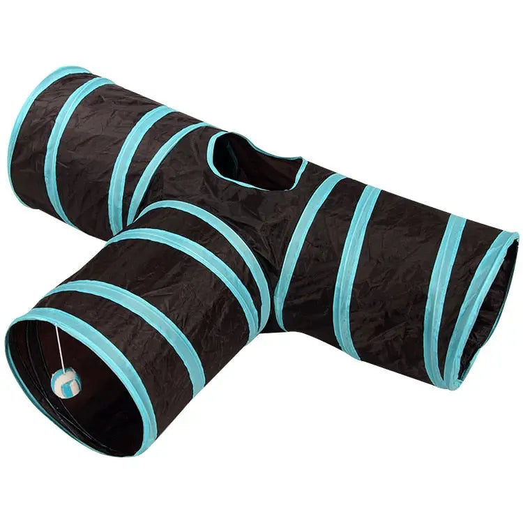 Tunnel de jeu pour chat - Durable Nylon Fun - Tunnel pour chien rayé noir et bleu à Facile à Ranger