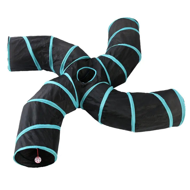 Tunnel de jeu pour chat - Amusement durable en nylon - Tube rayé noir et bleu