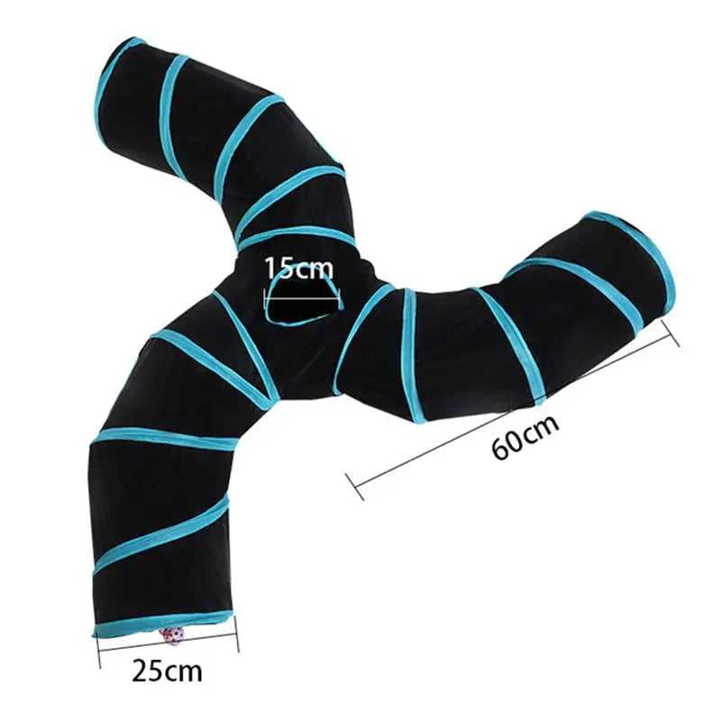 Coussinets noirs et bleus faciles à ranger dans le tunnel de jeu pour chat - Nylon durable et amusant